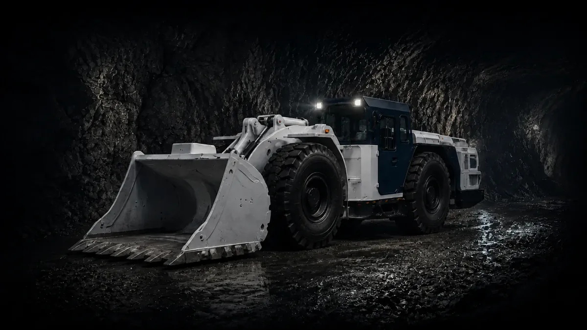 STEZA load-haul-dump machine loading broken ore underground